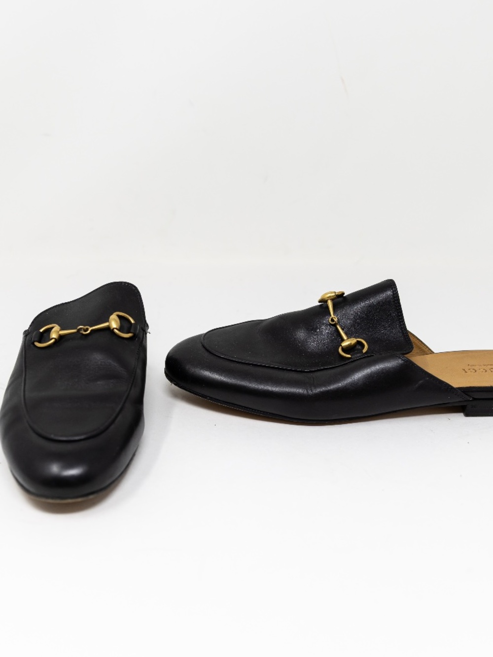Gucci Women's Genuine Leather Horsebit Flat Slip On Loafers Shoes Black Gold 9